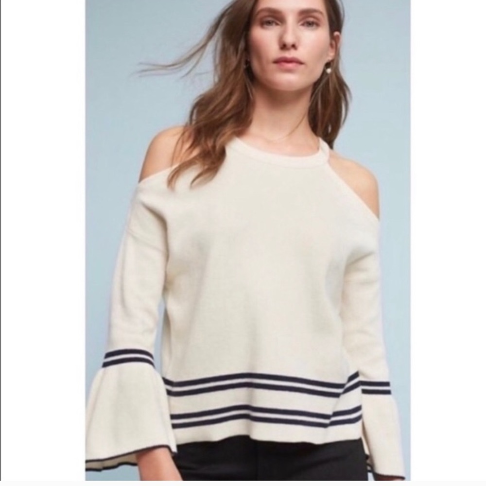 Anthro Knitted Knotted Cold Shoulder Sweater M